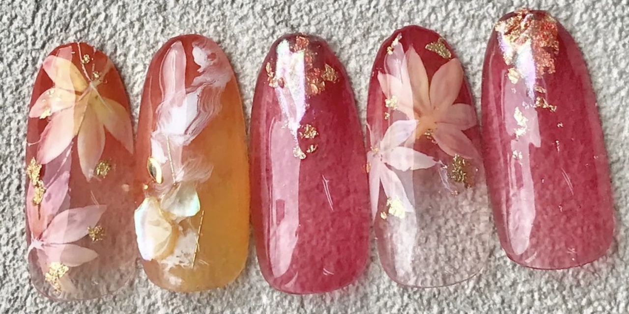 一点限り❣️Nail Wrapsレッドゴールド装飾 10枚入りネイルシール爪ヤスリ ネイルシール ツメキラ/レジンシール レジンクラブ / 秋の彩り
