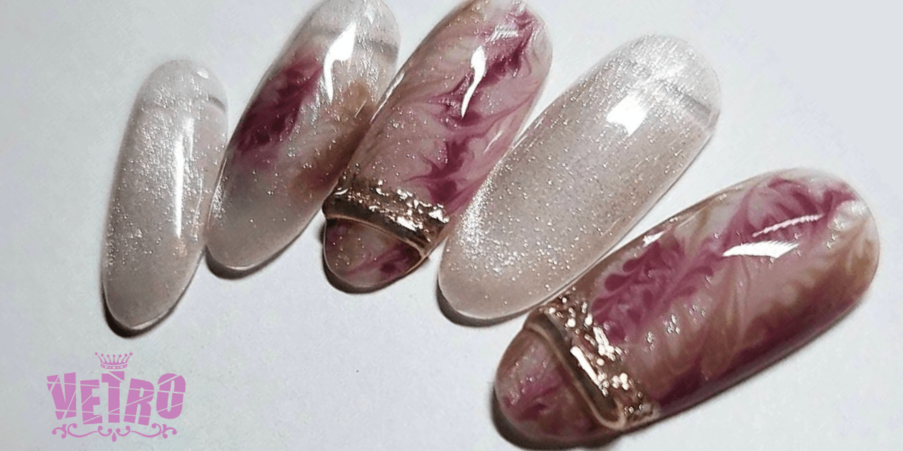 【312】オーダー❉紫 ドット リボン 大人可愛い マグネットネイル マグネットネイルのネイルデザイン】マグネットジェル｜ネイル工房の