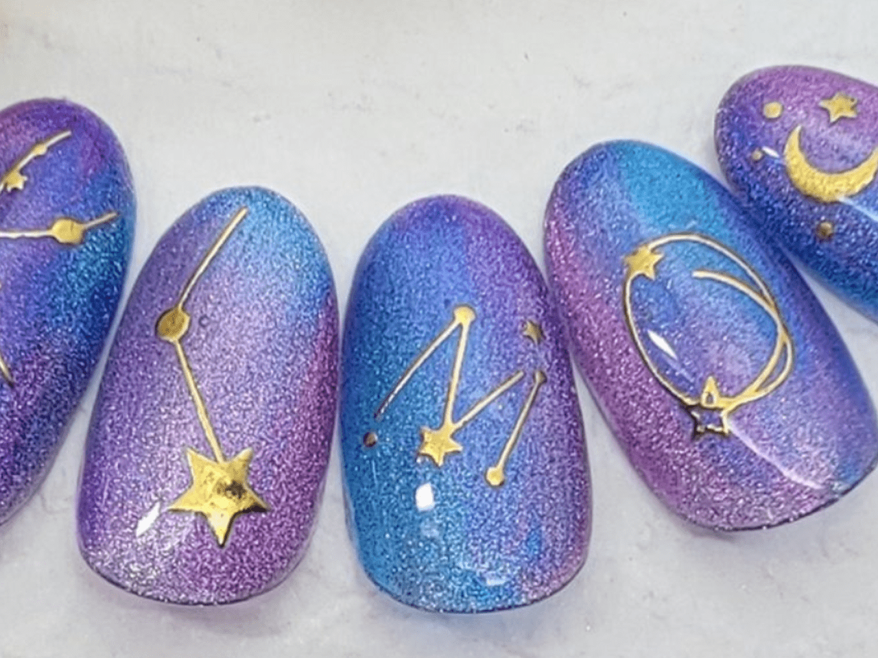 夜空ネイル ニュアンスネイル 星空 朝焼け ハンドメイド