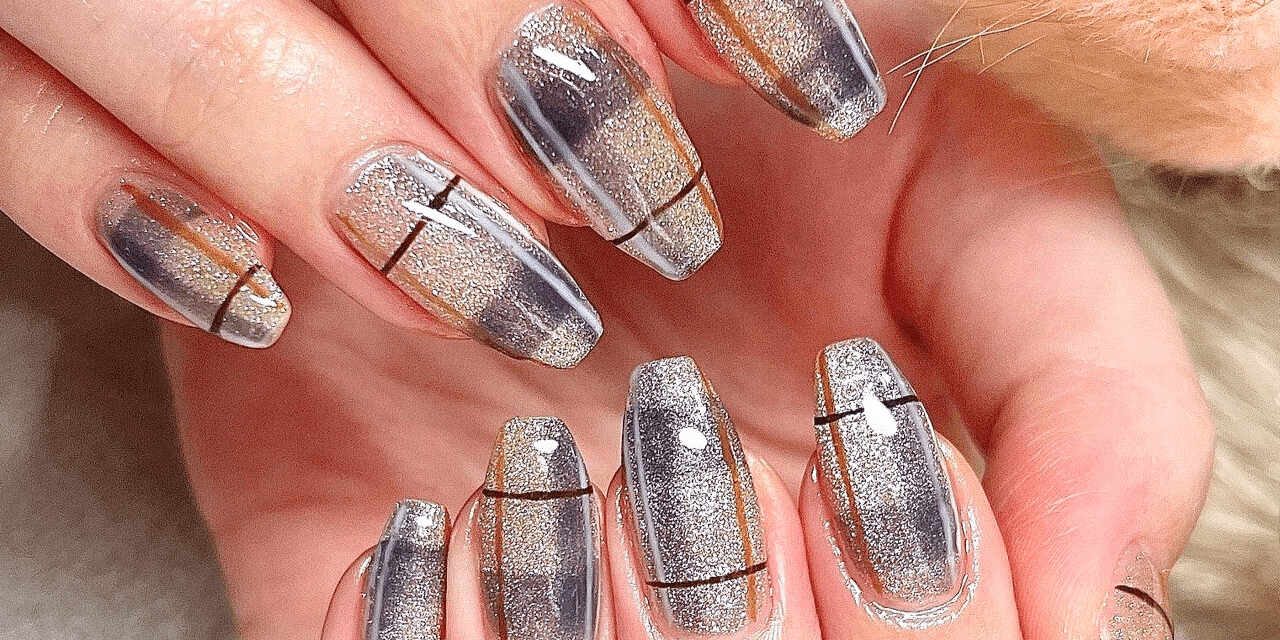 秋ネイル チェックネイル リボンネイル マグネットネイル ネイルチップ