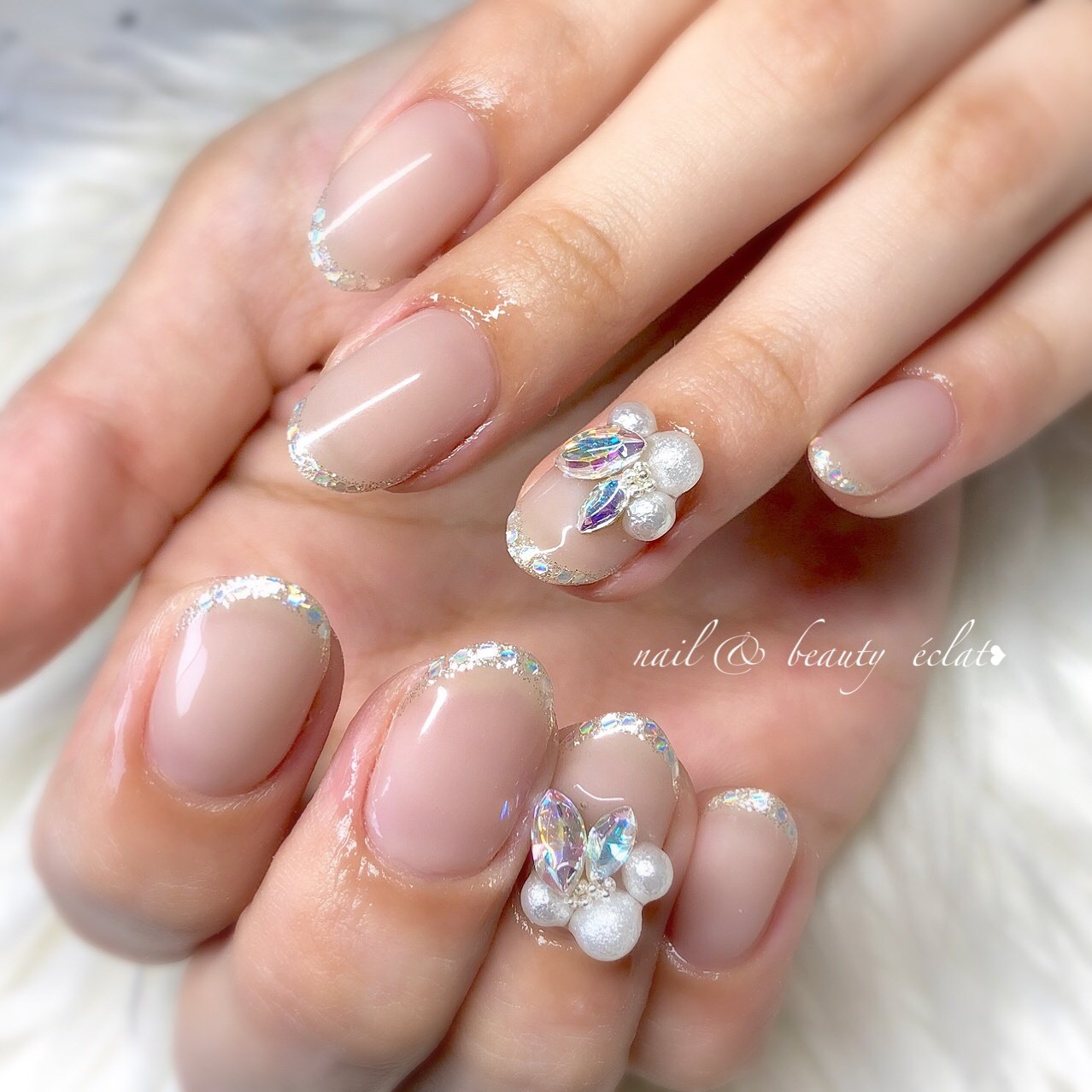 シンプル ラメ ビジュー ピンク シルバー Nail Beauty Eclat のネイルデザイン No ネイルブック