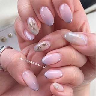 #micorazon...8#nail#ジェルネイル#パラジェル#一層残し#MB#ニュアンスネイル #パープル#シェルネイル#グラデーションネイル #オールシーズン #オフィス #パーティー #ハンド #グラデーション #シェル #ニュアンス #ミディアム #パープル #グレージュ #シルバー #ジェルネイル #お客様 #mi Corazon...8 #ネイルブック