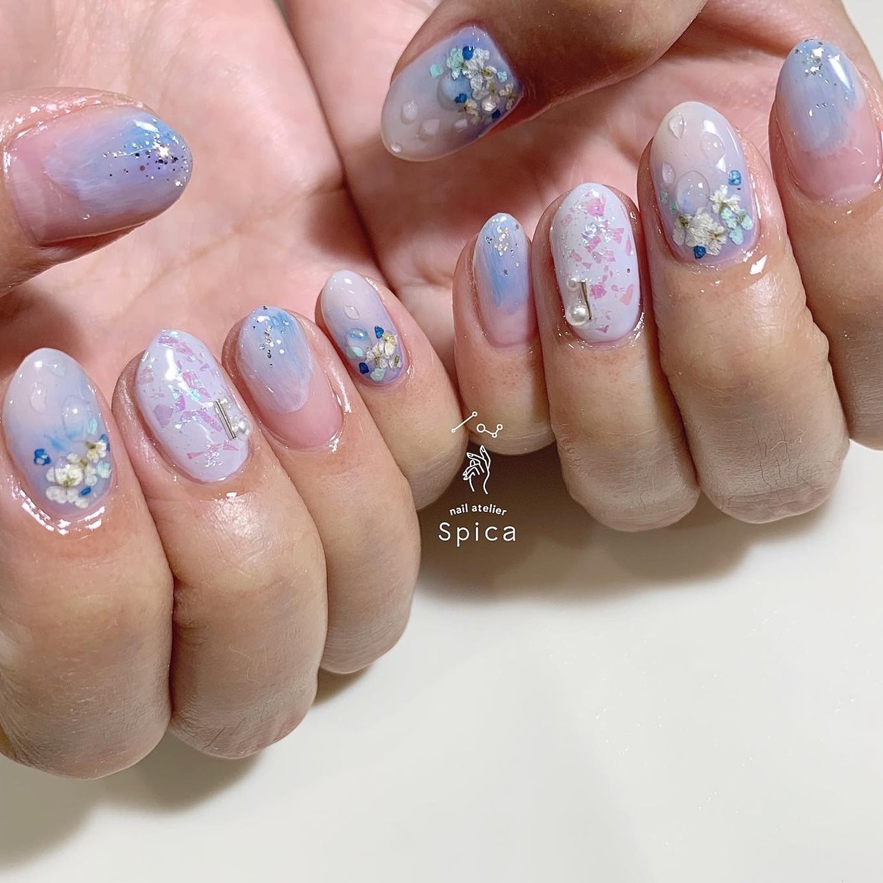 梅雨 ハンド 水滴 ショート 水色 松本市ネイルサロンnail Atelier Spica ネイルアトリエスピカ のネイル デザイン No ネイルブック