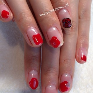 #micorazon...8#nail#ジェルネイル#パラジェル#一層残し#MB#資生堂#SHISEIDO#手描き #オールシーズン #ハンド #イニシャル #ショート #レッド #シルバー #ジェルネイル #お客様 #mi Corazon...8 #ネイルブック
