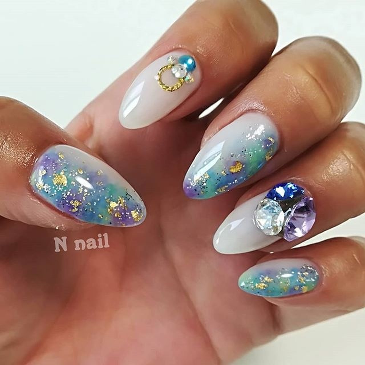 夏 梅雨 ハンド ビジュー タイダイ N Nailのネイルデザイン No ネイルブック