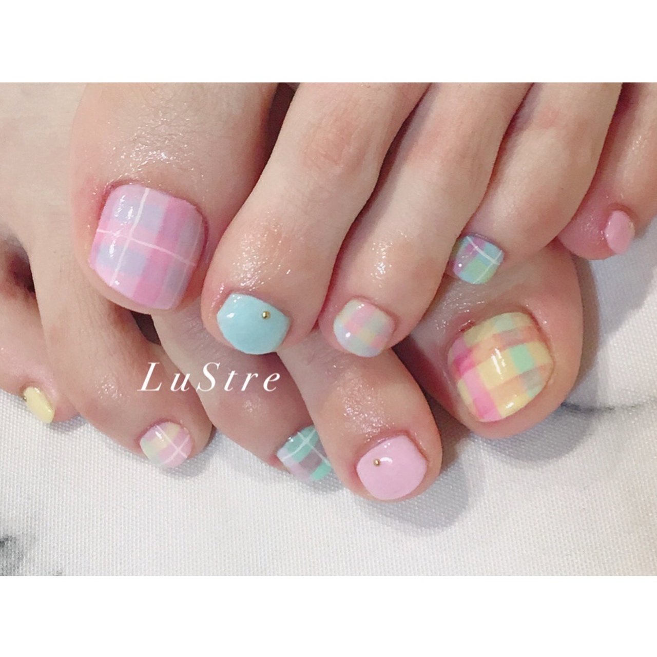 フット チェック パステル カラフル Lustre ﾘｭｽﾃﾙ のネイルデザイン No ネイルブック