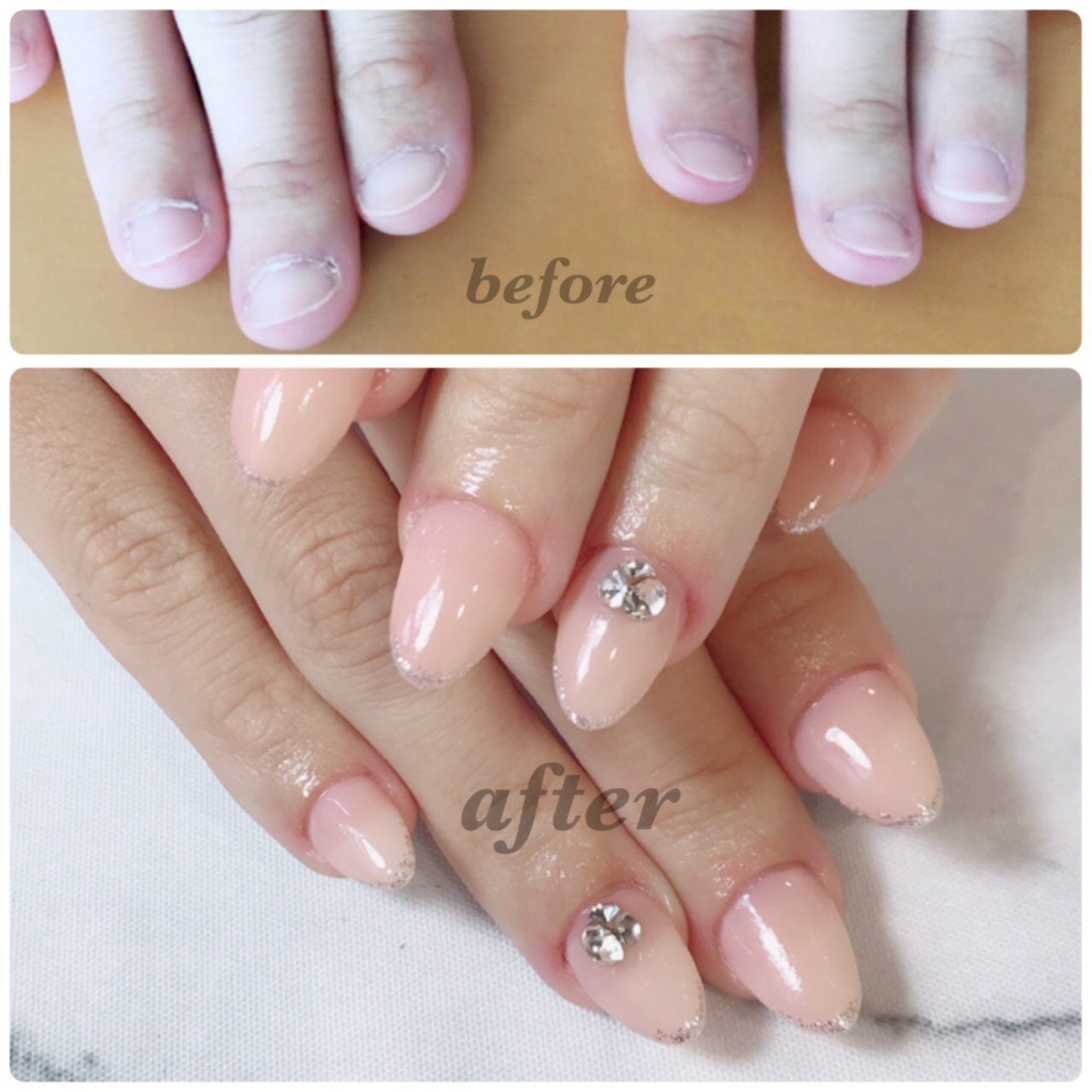 シンプル フレンチ ラメ ビジュー ベージュ Lustre ﾘｭｽﾃﾙ のネイルデザイン No ネイルブック