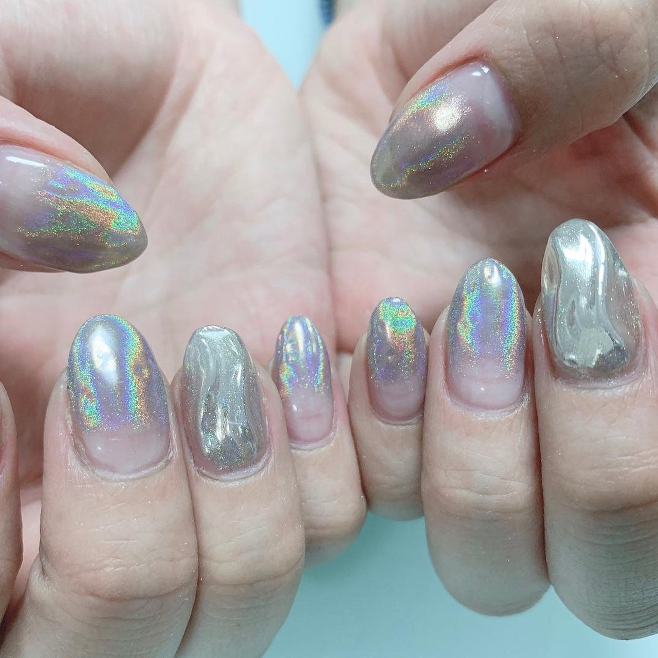 夏/オールシーズン/ハンド/ミラー/ユニコーン - nail_cherir_hのネイル