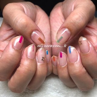 #micorazon...8#nail#ジェルネイル#パラジェル#一層残し#MB#フィルムネイル#ホイルネイル#クリアネイル#星ネイル#カラフルネイル #春 #夏 #リゾート #ライブ #ハンド #星 #ホイル #ショート #ゴールド #カラフル #ビビッド #ジェルネイル #お客様 #mi Corazon...8 #ネイルブック