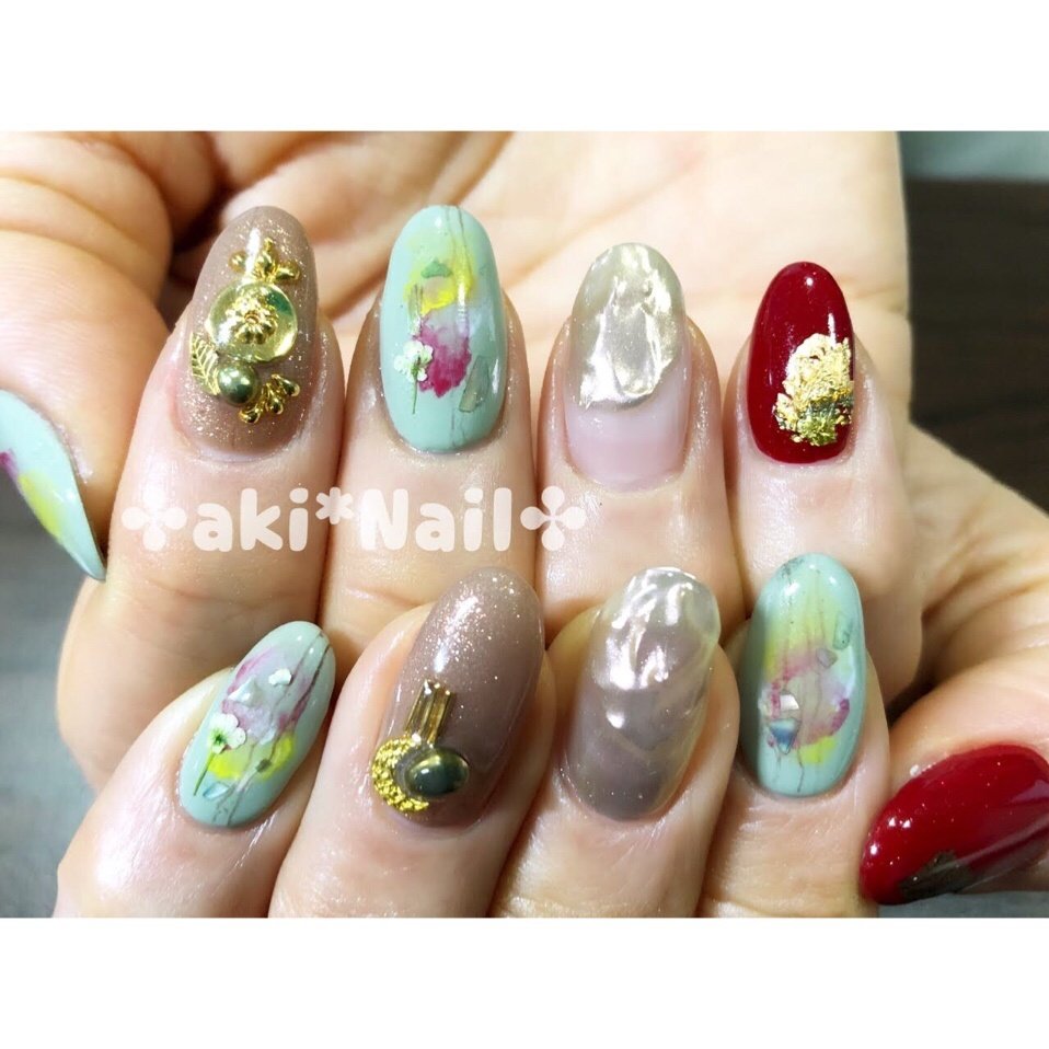 オールシーズン ハンド たらしこみ ニュアンス ミラー Aki T Nailのネイルデザイン No ネイルブック