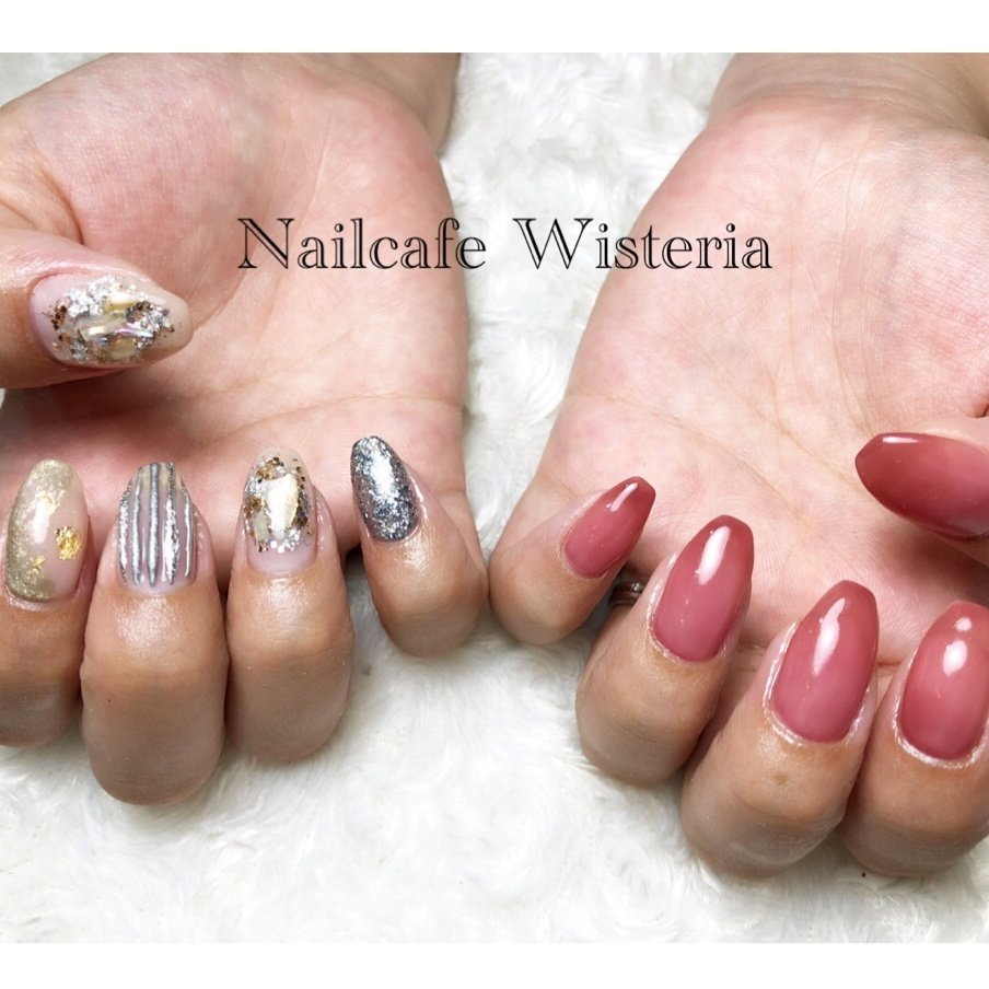 オールシーズン ハンド ベージュ レッド ボルドー Nailcafewisteriaのネイルデザイン No ネイルブック