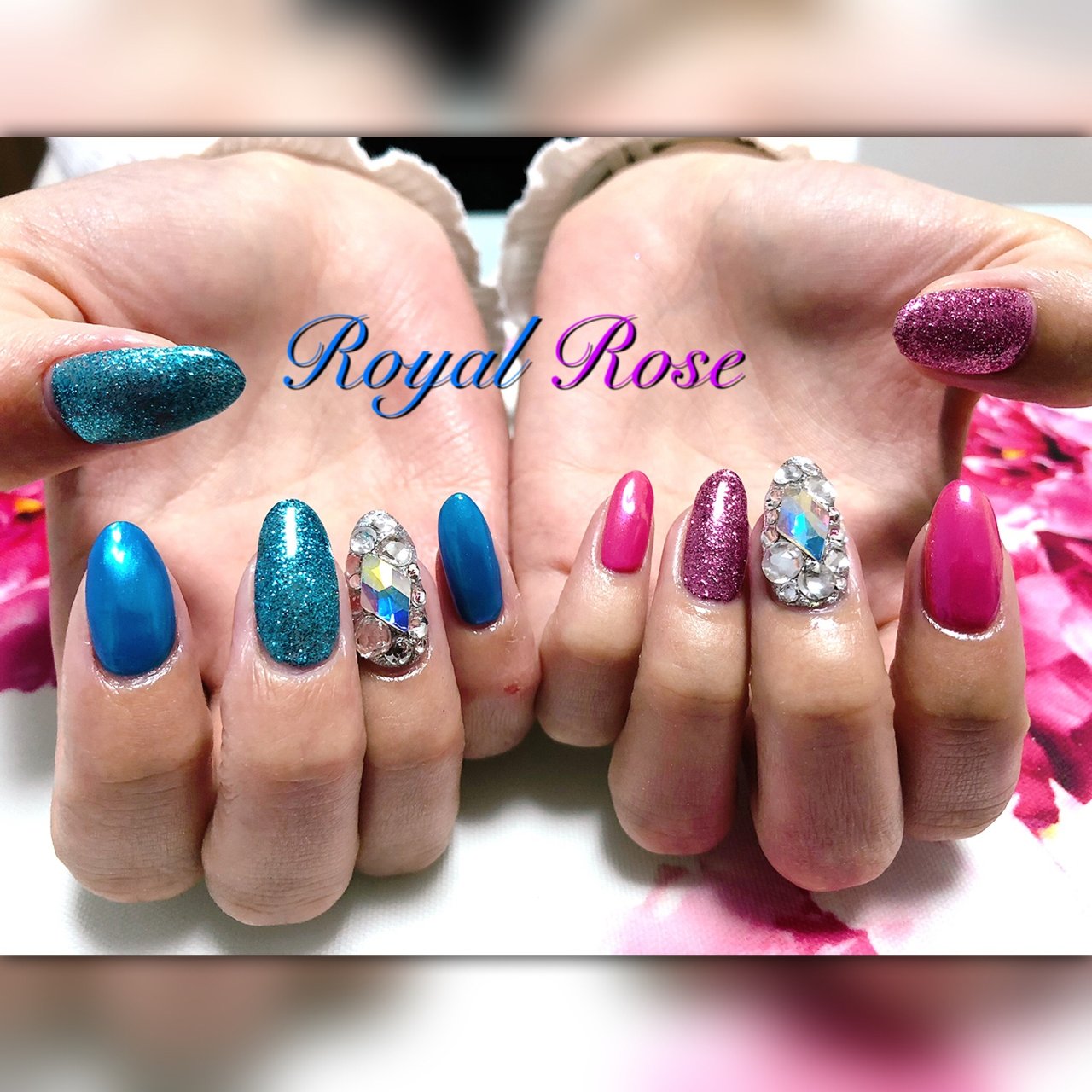 ラメ ビジュー ミラー ピンク ブルー Royalroseのネイルデザイン No ネイルブック