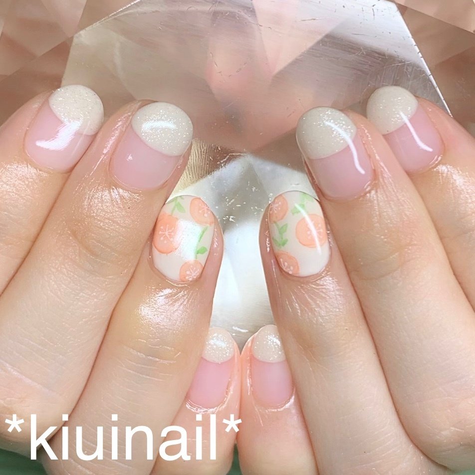 春 夏 ハンド 変形フレンチ フラワー Kiuinailのネイルデザイン No ネイルブック