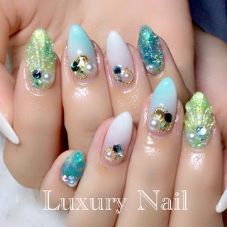 マーメイド 人魚の鱗 シェル 海 貝殻 ネイルチップ サマー 夏 夢かわいい