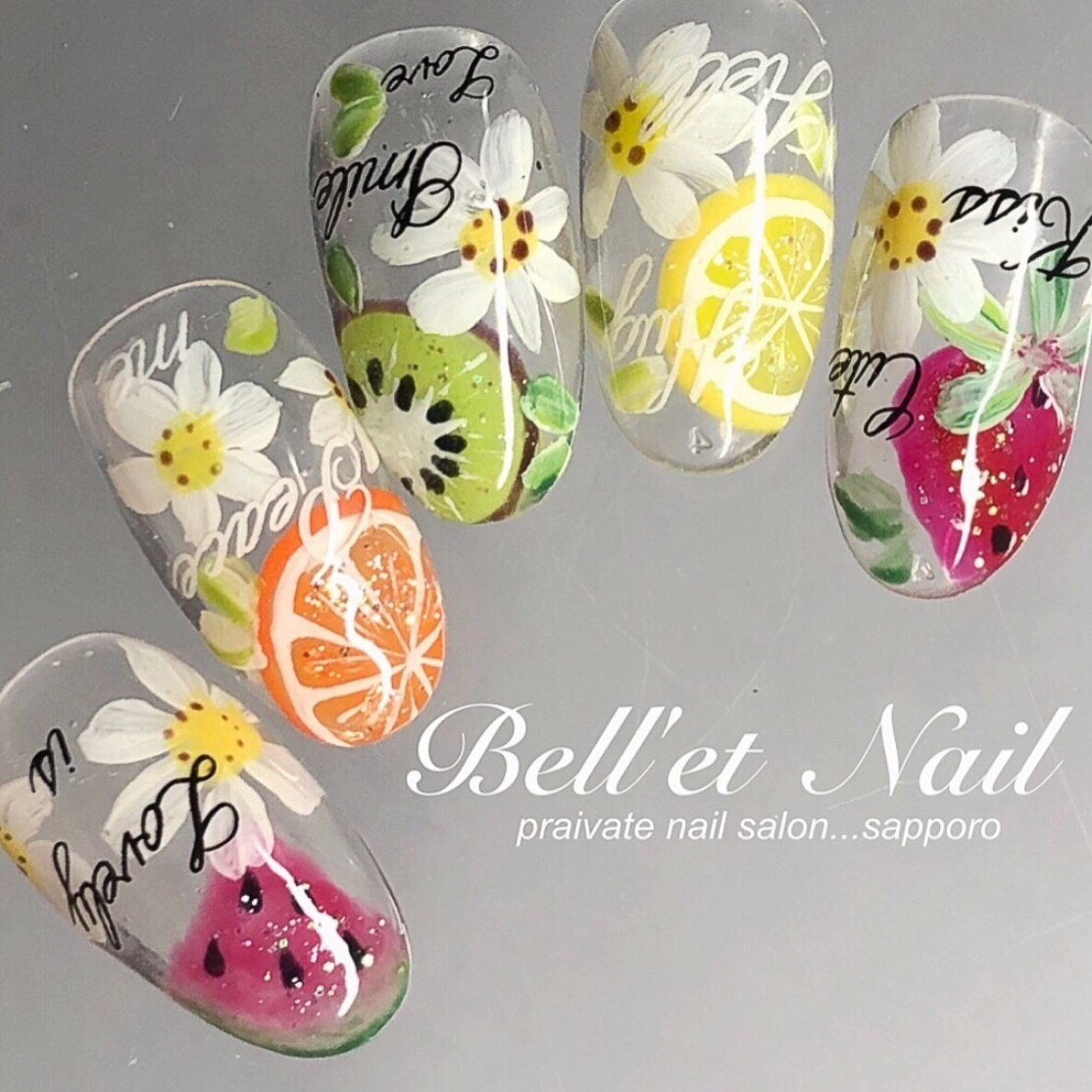 夏 ハンド フラワー トロピカル フルーツ Bell Et Nail ネイリストayakoのネイルデザイン No ネイルブック