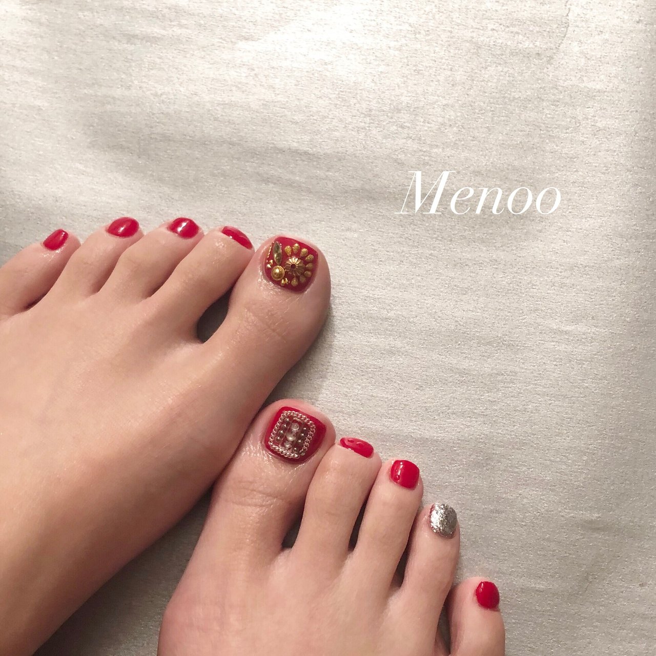 オールシーズン フット レッド ゴールド シルバー Menooのネイルデザイン No ネイルブック
