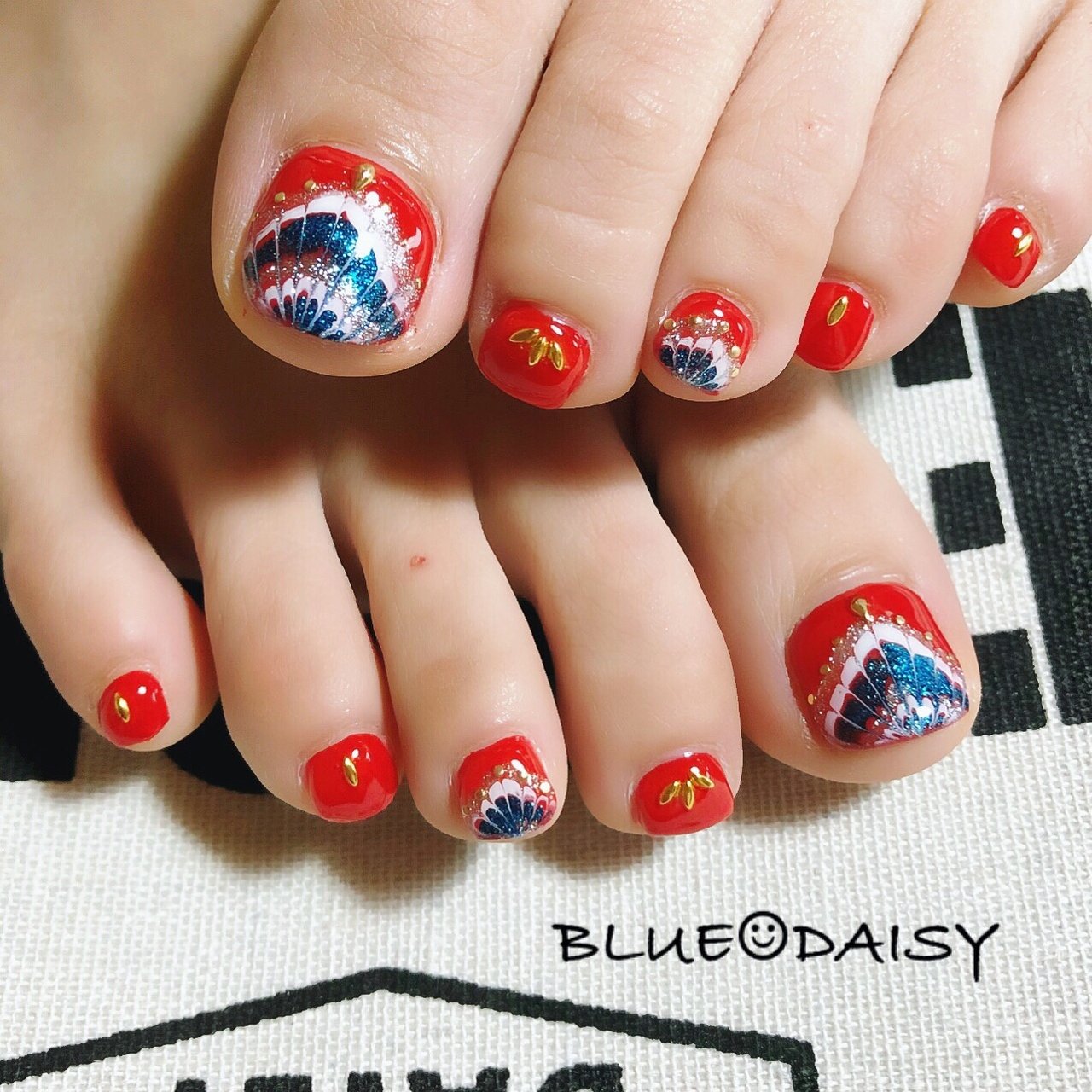 夏 海 リゾート ピーコック エスニック Blue Daisyのネイルデザイン No ネイルブック