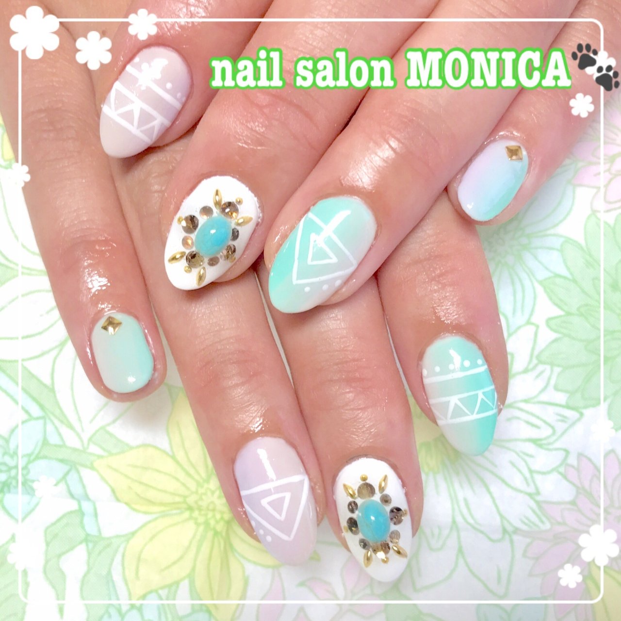 夏 ハンド エスニック ロング ベージュ Nail Salon Monica のネイルデザイン No ネイルブック