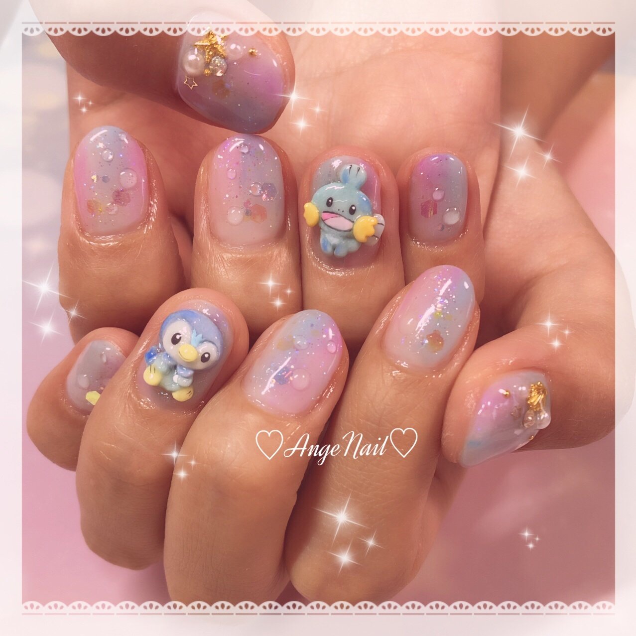 春 ハンド ラメ 水滴 水色 Angenailのネイルデザイン No ネイルブック