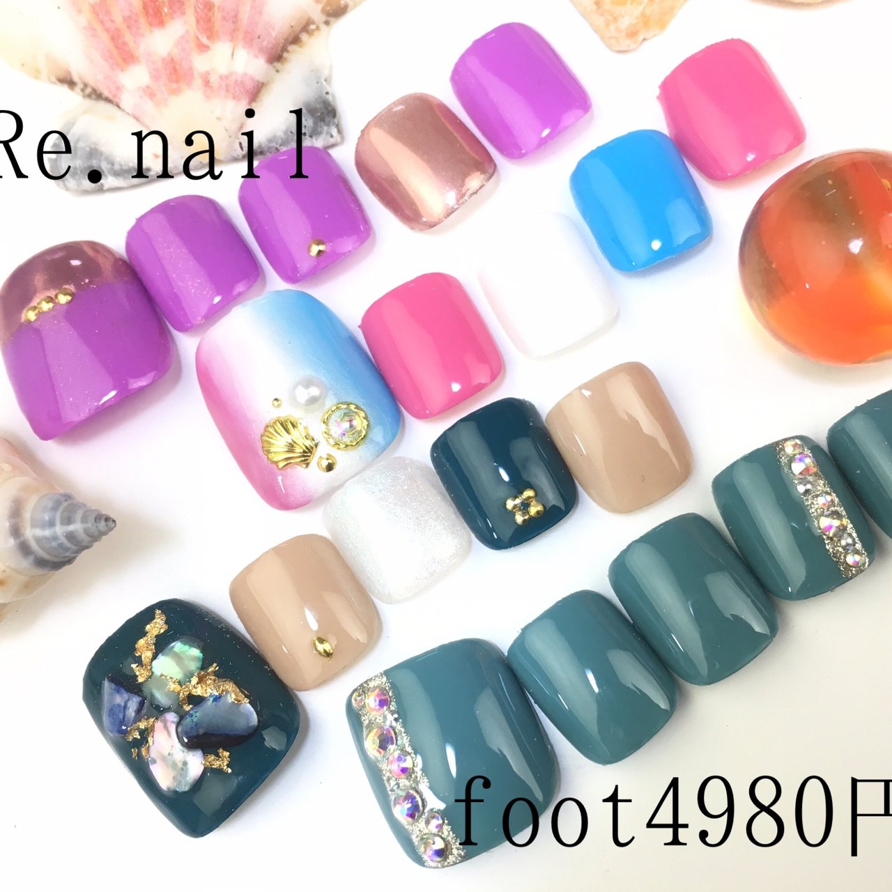 夏 オールシーズン 海 リゾート フット Re Nail リーネイル 天神店 博多店のネイルデザイン No ネイルブック