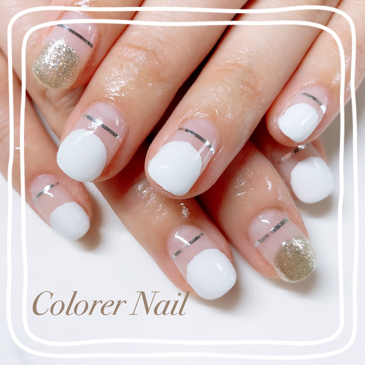 オールシーズン ハンド 変形フレンチ ショート ホワイト コロレのネイルデザイン No ネイルブック