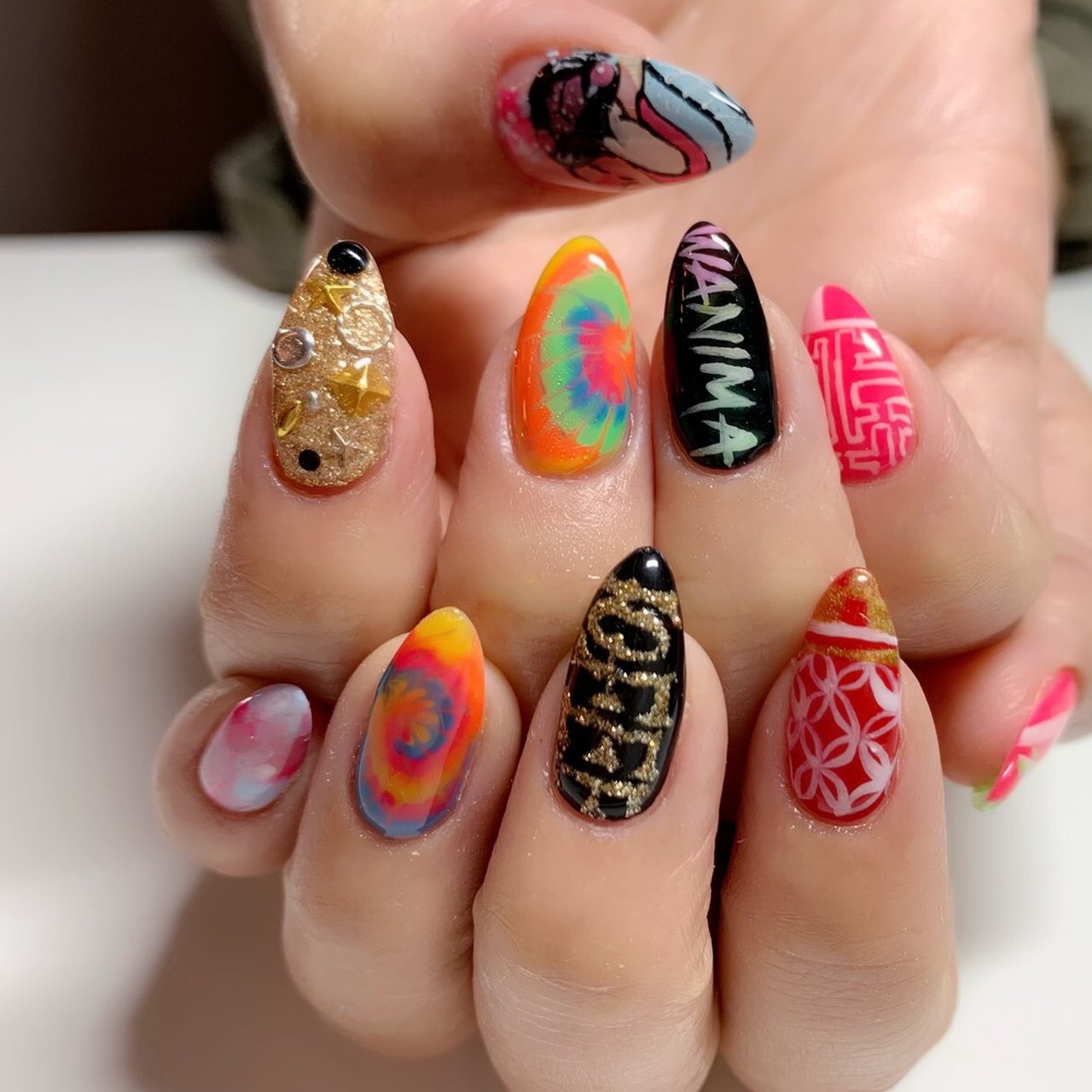 夏 ライブ ハンド タイダイ ネオンカラー ララのネイルデザイン No ネイルブック