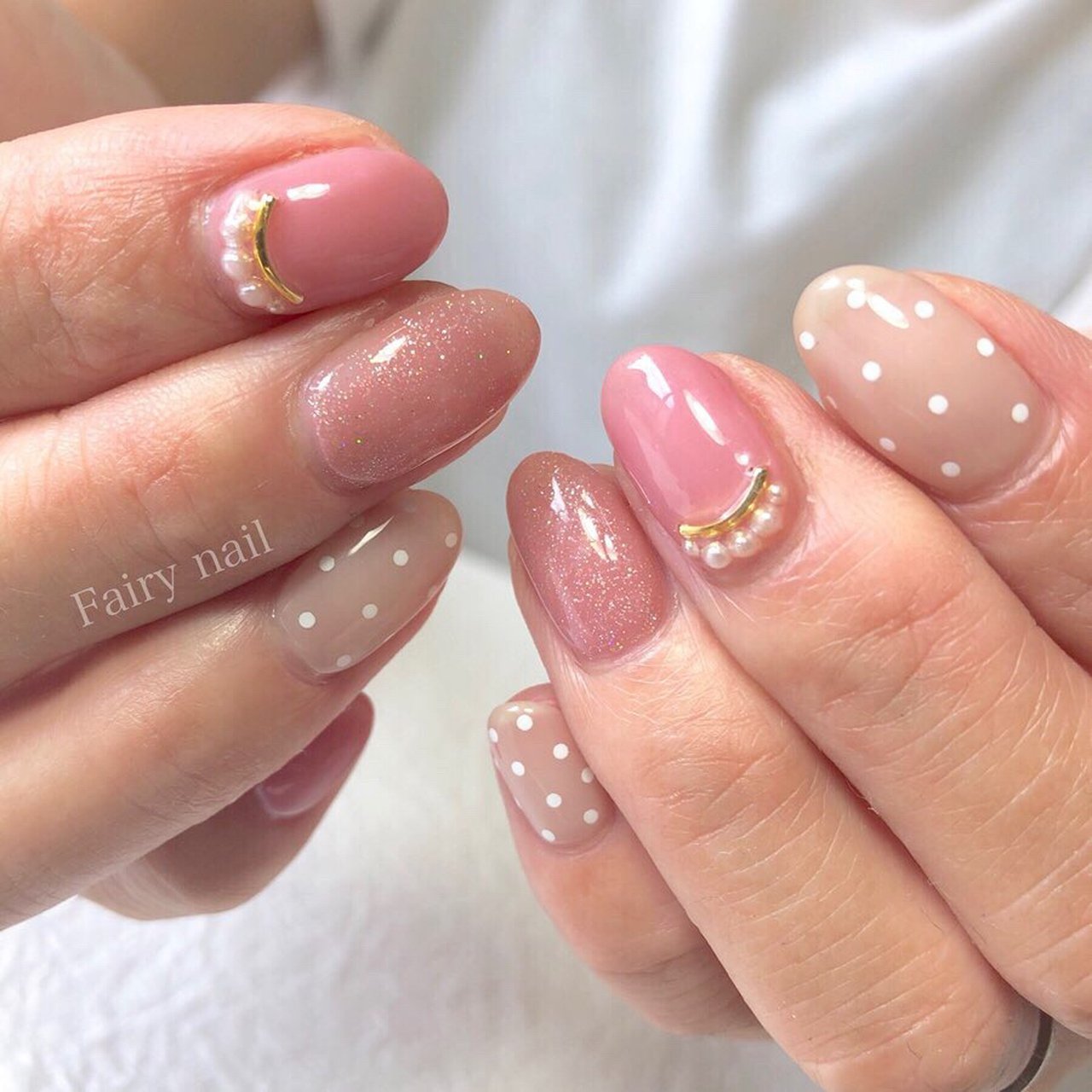 オールシーズン ハンド パール ドット ピンク Fairy Nailのネイルデザイン No ネイルブック