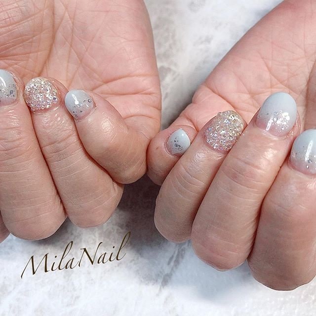 春 夏 ハンド クリスタルピクシー 水色 Milanailのネイルデザイン No ネイルブック