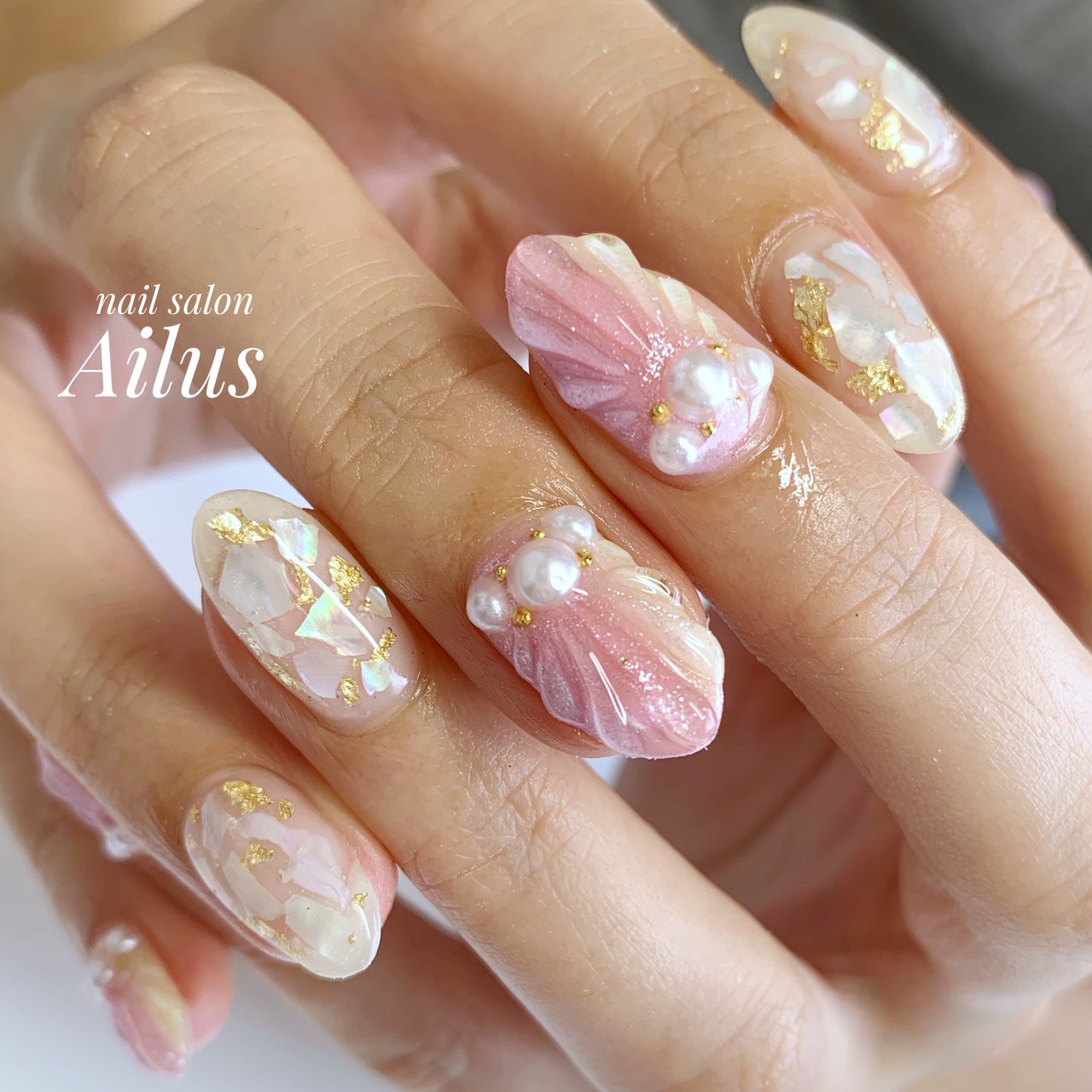 夏 ハンド ワンカラー シェル 人魚の鱗 Nail Salon Ailusのネイルデザイン No ネイルブック