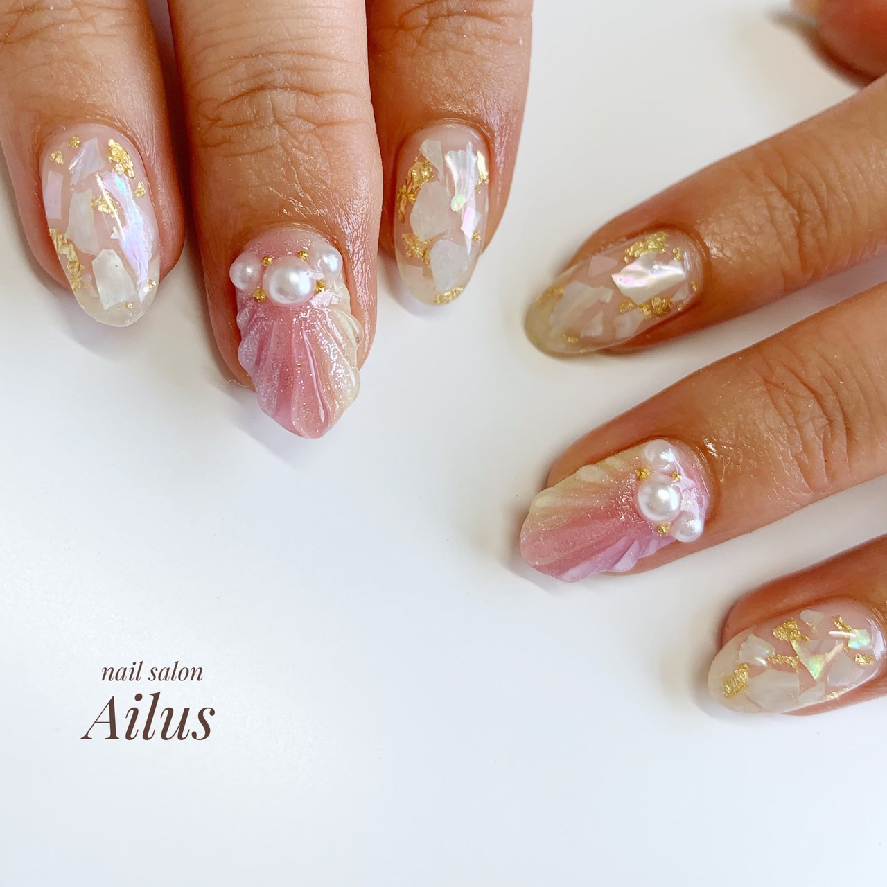 夏 ハンド ワンカラー シェル 人魚の鱗 Nail Salon Ailusのネイルデザイン No ネイルブック