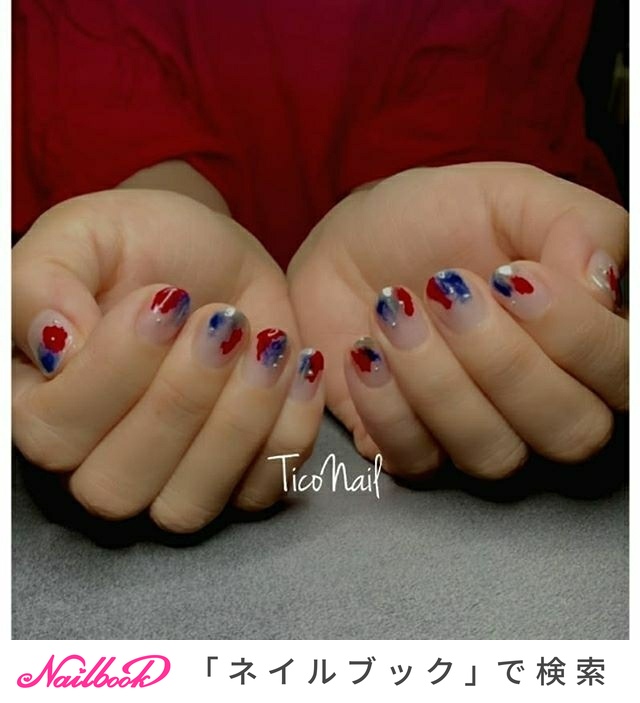 赤と紺のネイルデザイン ネイルブック