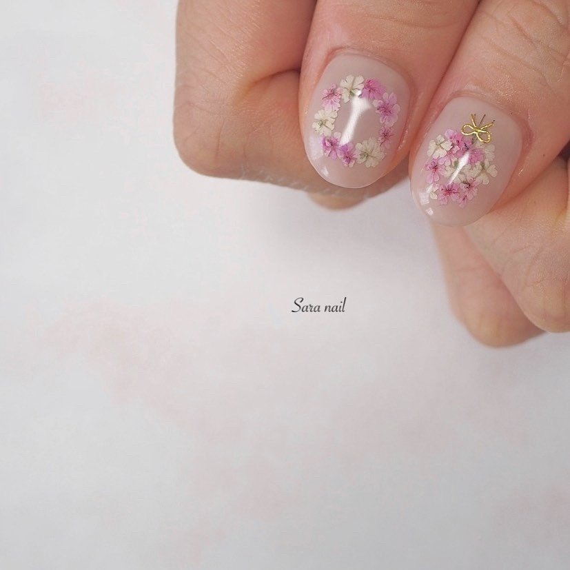 ハンド オーロラ 押し花 ピンク パステル Sara Nailのネイルデザイン No ネイルブック