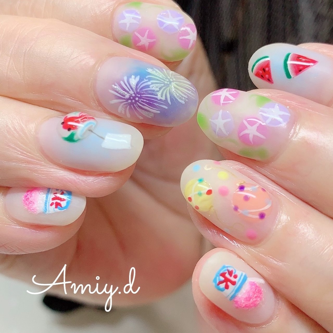 夏 七夕 浴衣 ハンド アニマル柄 Amiy D Nailのネイルデザイン No ネイルブック