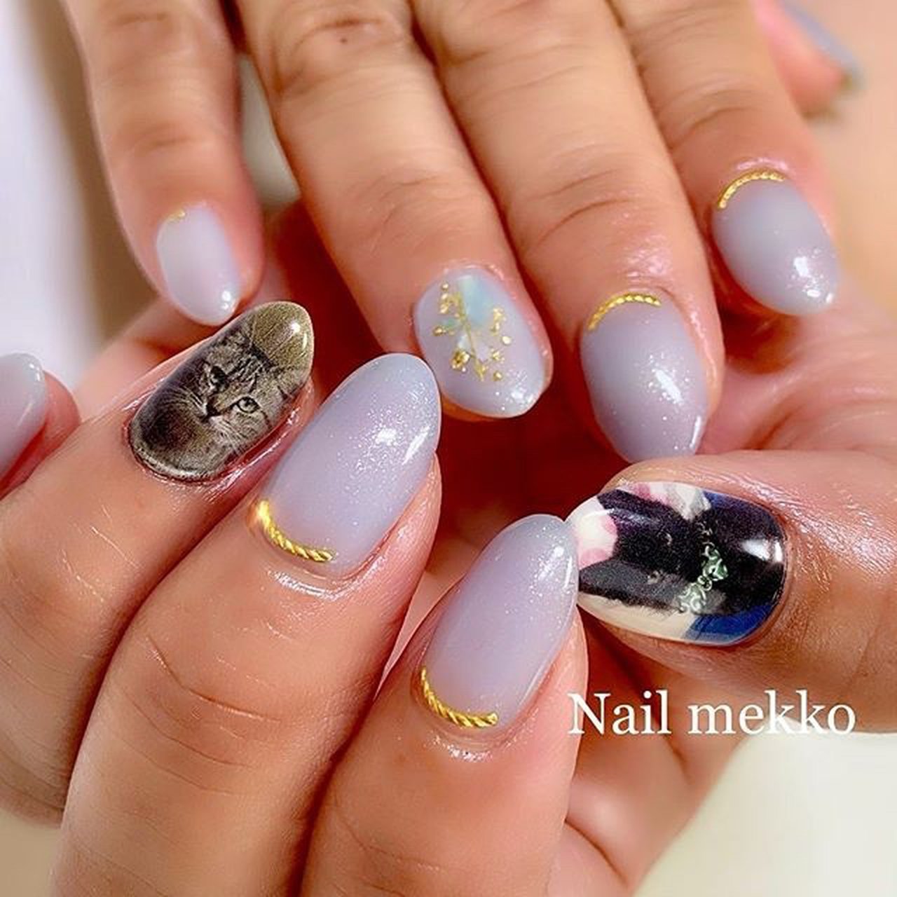 ハンド アニマル柄 シェル 水色 ゴールド Nail Mekkoのネイルデザイン No ネイルブック