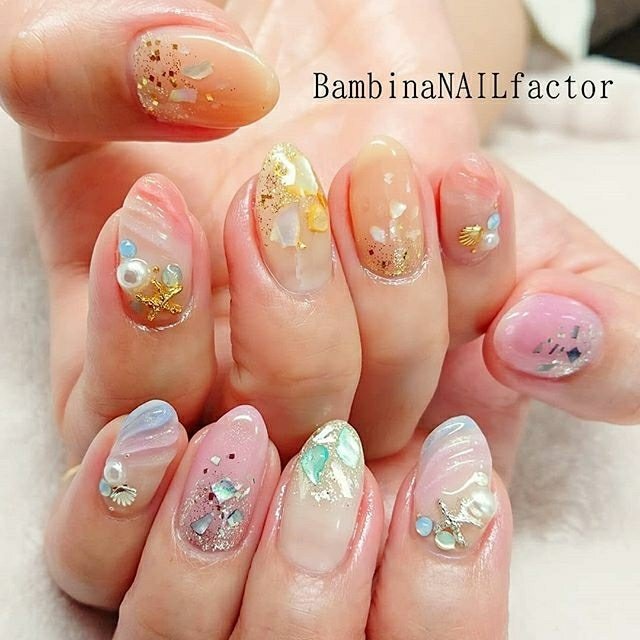 夏 ハンド シェル 人魚の鱗 Bambinanailfactorkiyokoのネイルデザイン No ネイルブック