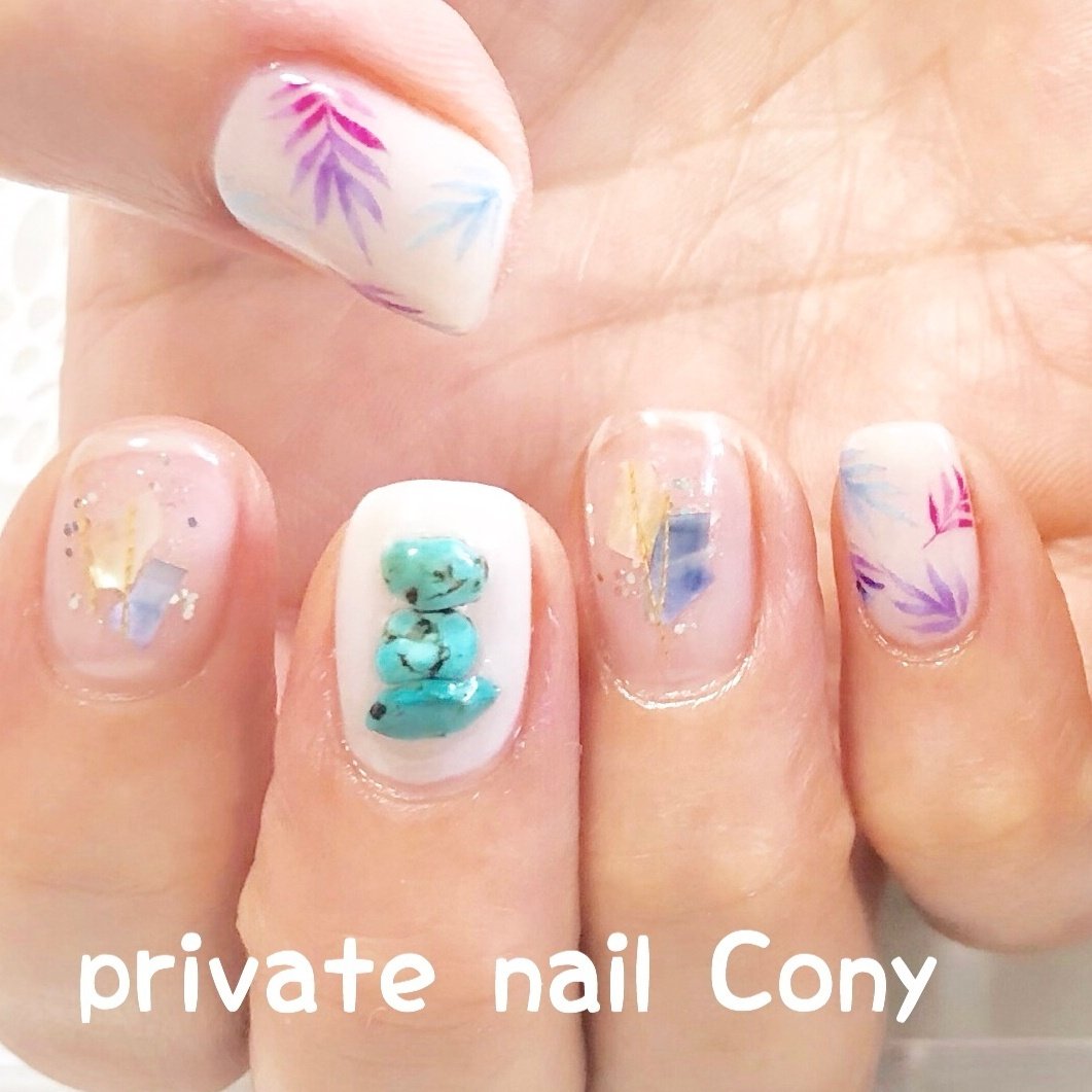 夏 海 リゾート ハンド ビジュー Private Nail Cony 八戸ノ里ネイルのネイルデザイン No ネイルブック