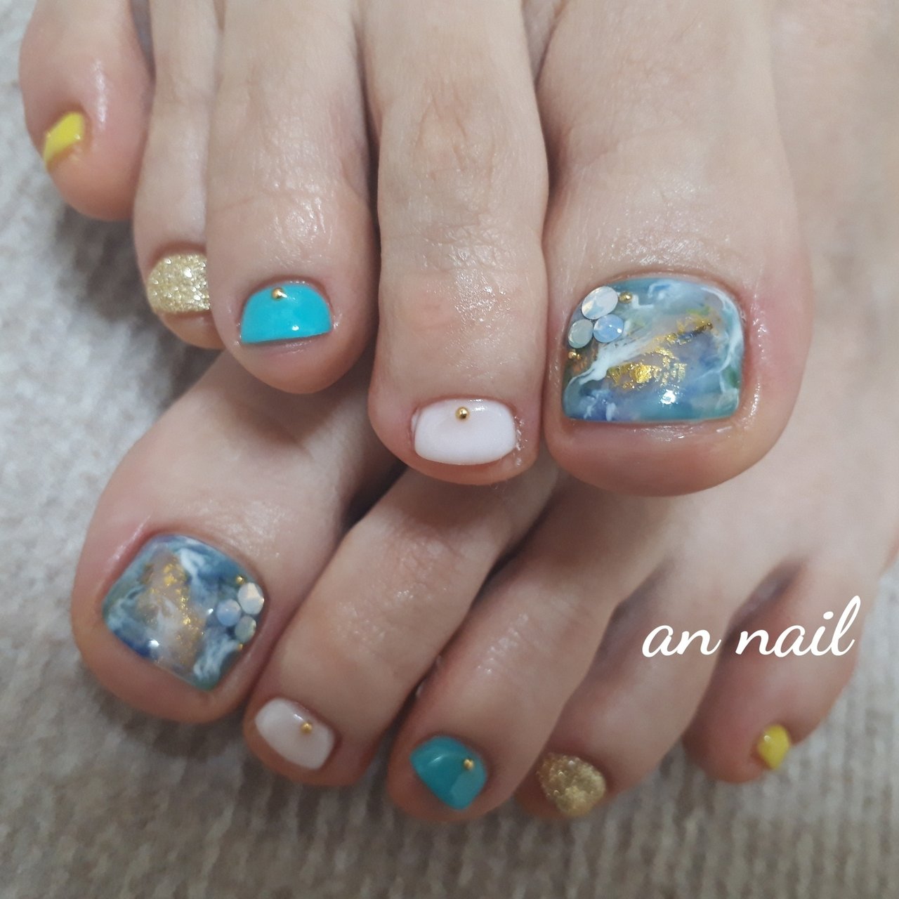 フット グリーン ターコイズ ブルー An Nailのネイルデザイン No ネイルブック