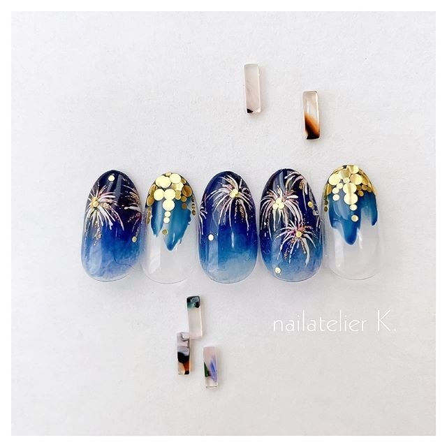 夏 浴衣 ハンド ホログラム 和 Nailatelier Kのネイルデザイン No ネイルブック