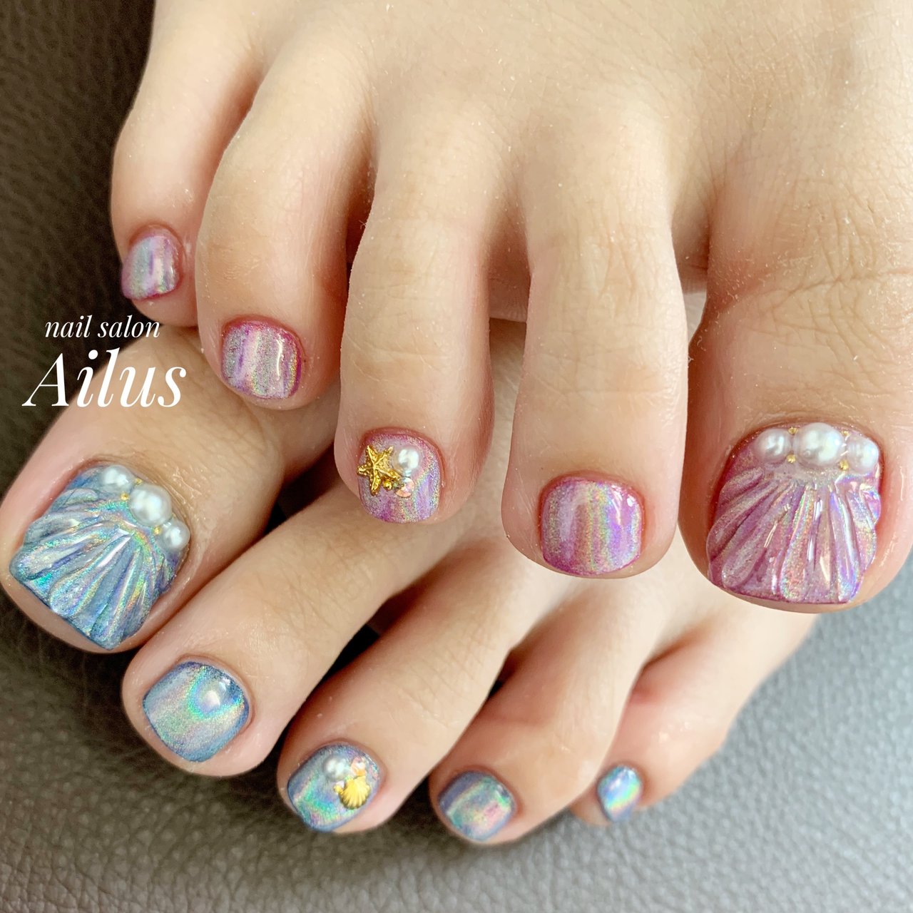 夏 ハンド ワンカラー 人魚の鱗 ミラー Nail Salon Ailusのネイルデザイン No ネイルブック