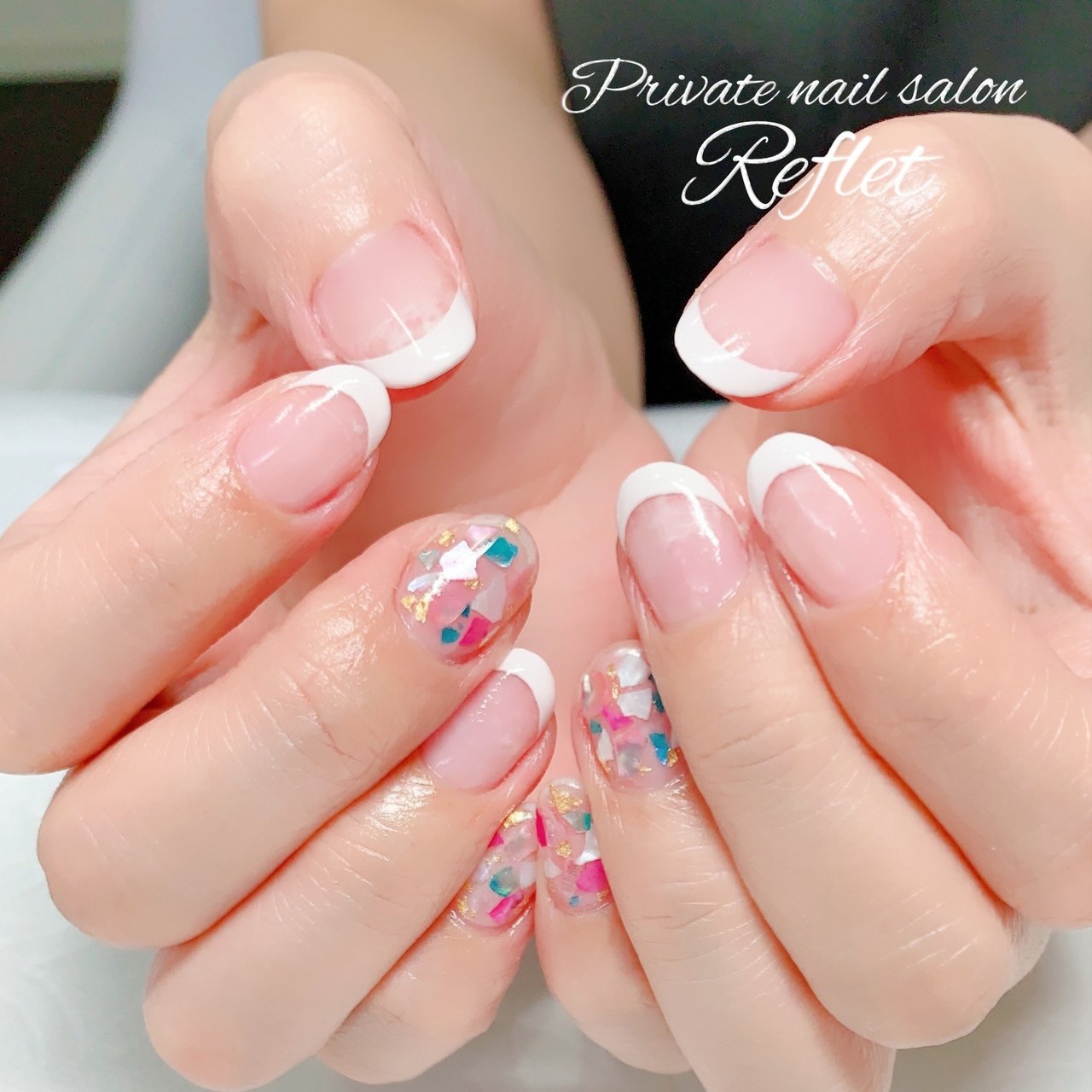 夏 オールシーズン ハンド フレンチ シェル Reflet Nail ルフレ のネイルデザイン No 4451290 ネイルブック