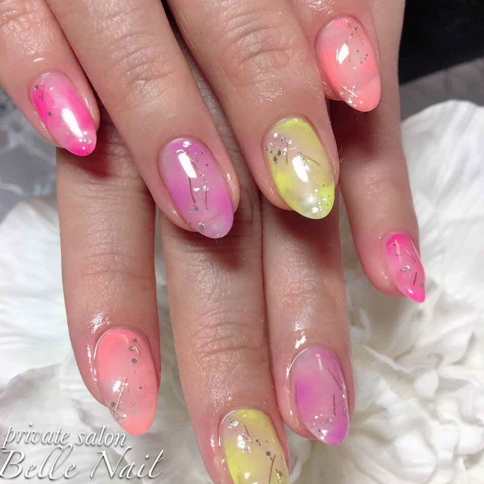 夏 ハンド タイダイ マーブル ワイヤー Belle Nail Akiのネイルデザイン No ネイルブック