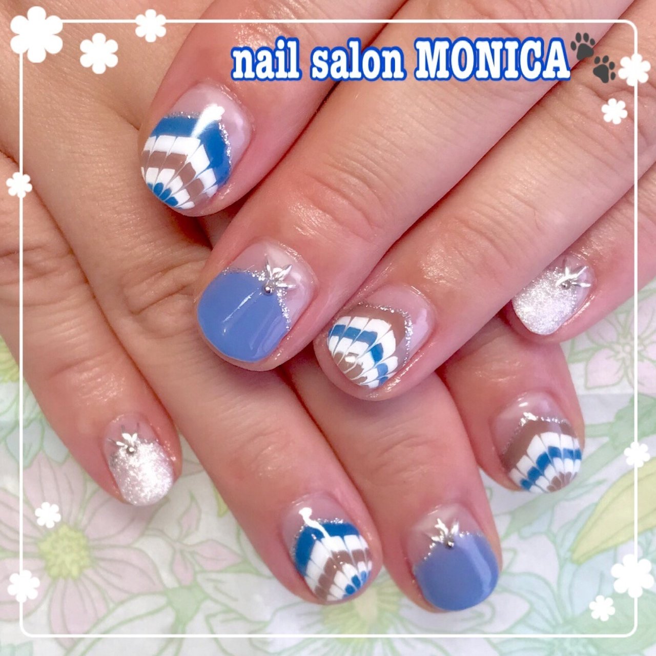 夏 ハンド ピーコック ミディアム ホワイト Nail Salon Monica のネイルデザイン No ネイルブック