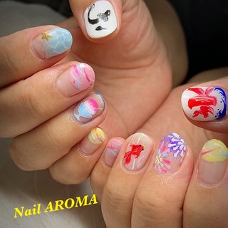 #夏全開ネイル#夏ネイル#個性派ネイル #ヨーヨーネイル #かき氷ネイル #かき氷#うなぎ#うなぎネイル#花火#波模様 #水面ネイル #夏 #海 #浴衣 #ハンド #トロピカル #マリン #ショート #カラフル #ジェルネイル #お客様 #aro #ネイルブック