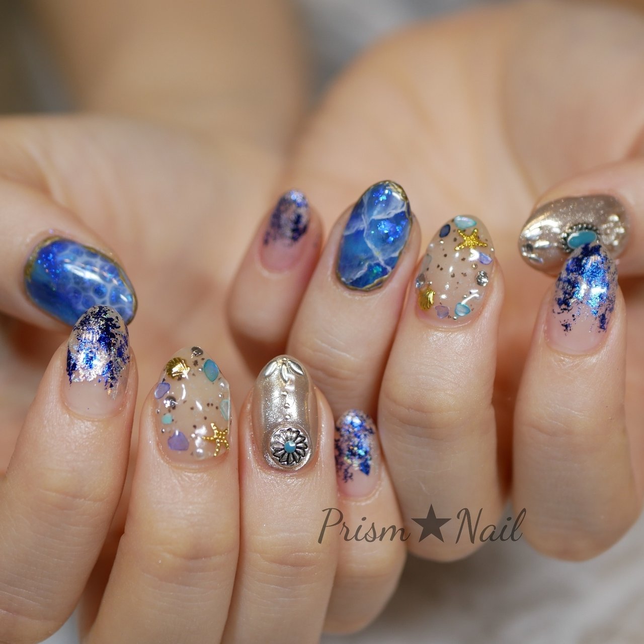 夏 ブルー ネイビー Nail Salon Re Newのネイルデザイン No ネイルブック