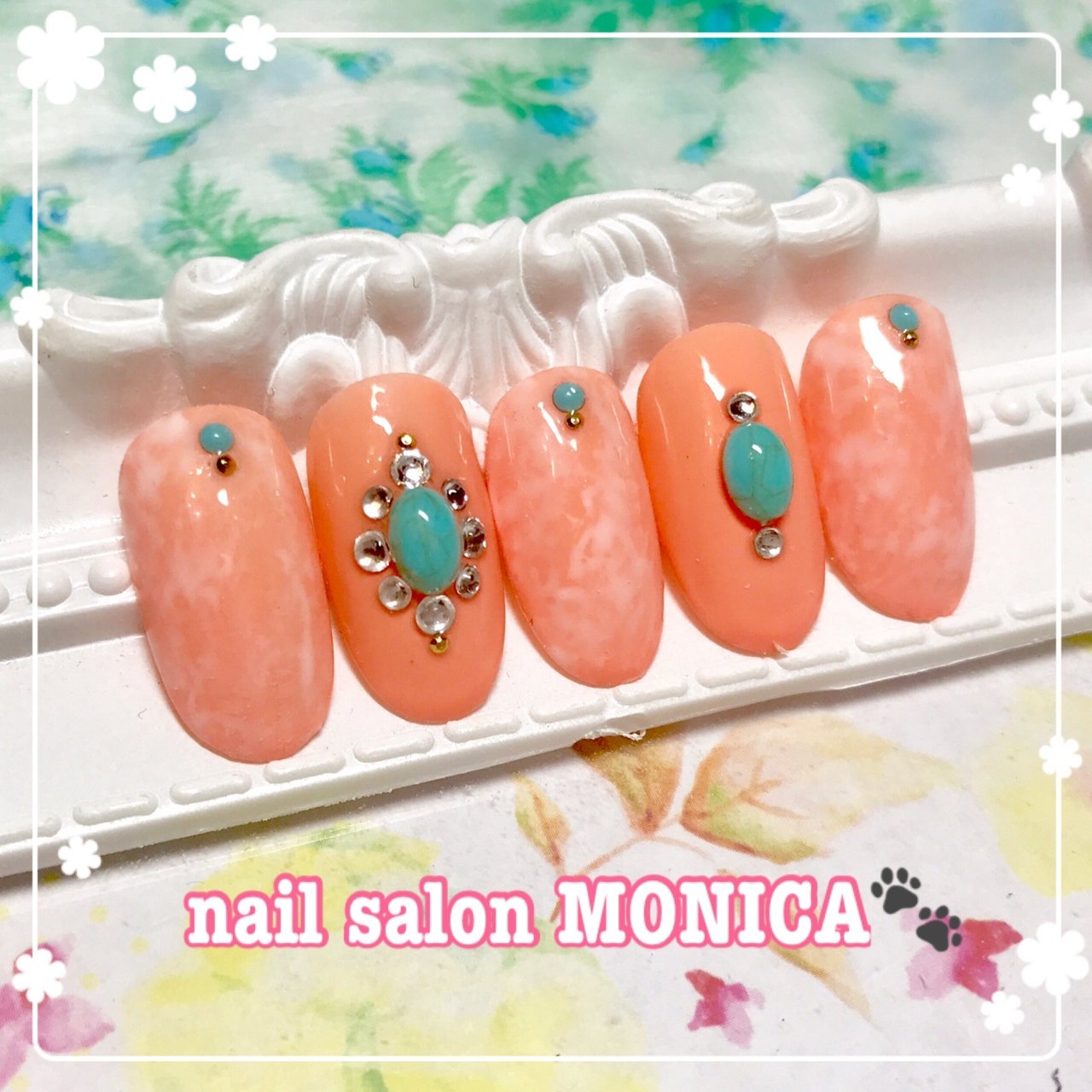 春 ハンド タイダイ ロング オレンジ Nail Salon Monica のネイルデザイン No ネイルブック