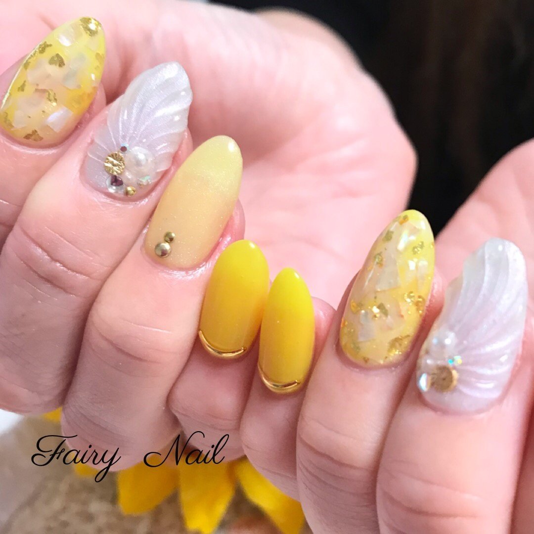 夏 ハンド ホワイト イエロー Fairynailのネイルデザイン No ネイルブック