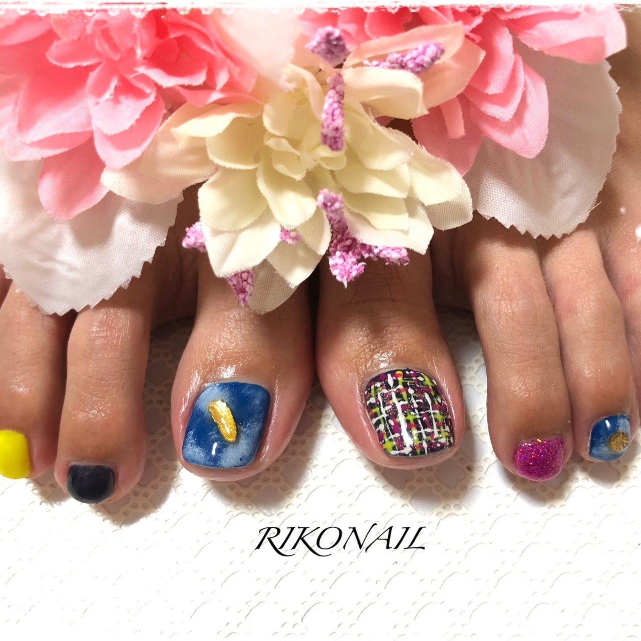 夏 フット ツイード デニム ショート Riko Nailのネイルデザイン No ネイルブック