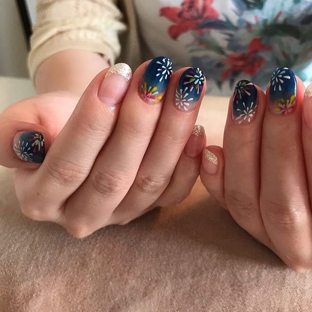 夏 海 ハンド 和 ネイビー Nail School Salon Nail Cafe Hのネイルデザイン No ネイルブック