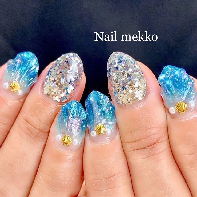 ハンド ラメ シェル パール 人魚の鱗 Nail Mekkoのネイルデザイン No ネイルブック