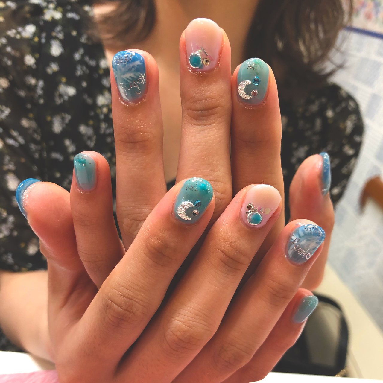 夏 ターコイズ ブルー ジェル お客様 まいのネイルデザイン No ネイルブック